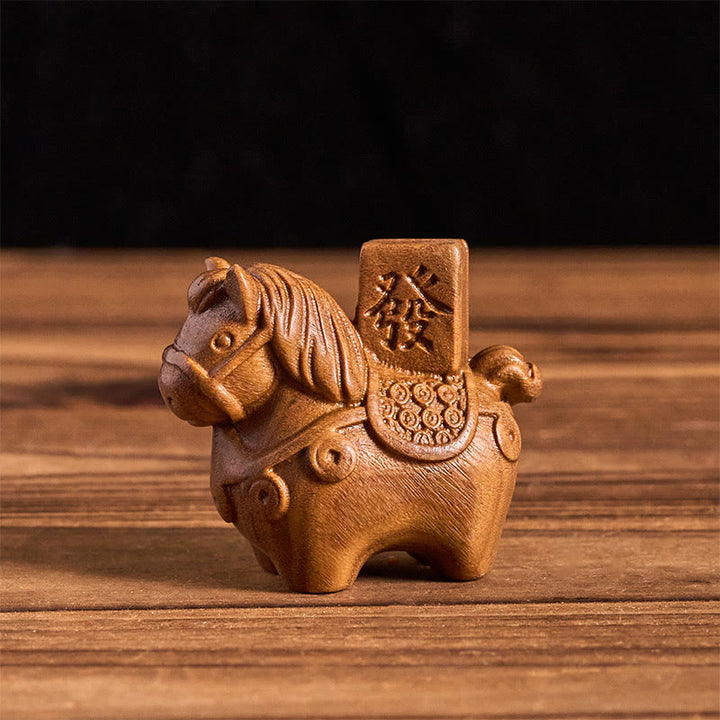 Buddha Stones Año del Caballo Hazte rico Sándalo verde Hoja pequeña Sándalo rojo Madera de tilo Animales Decoración positiva - Sándalo verde (51*54*30 mm) - image 0