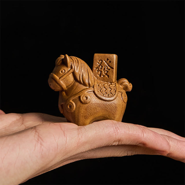 Buddha Stones Año del Caballo Hazte rico Sándalo verde Hoja pequeña Sándalo rojo Madera de tilo Animales Decoración positiva - image 4