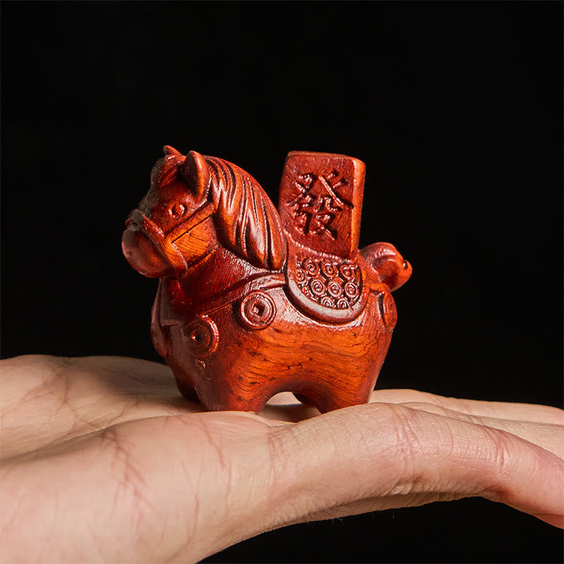 Buddha Stones Año del Caballo Hazte rico Sándalo verde Hoja pequeña Sándalo rojo Madera de tilo Animales Decoración positiva - image 18