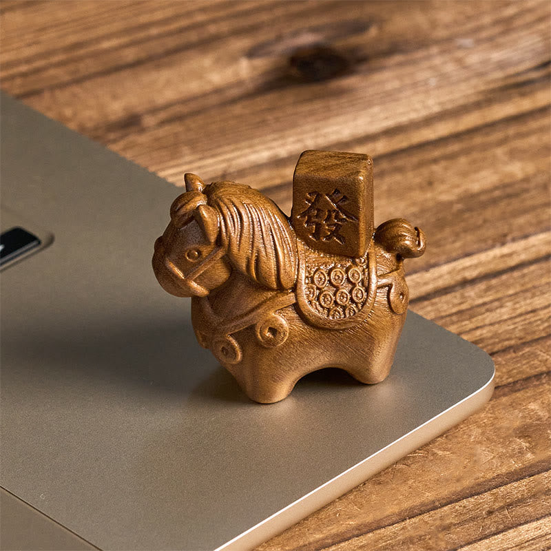 Buddha Stones Año del Caballo Hazte rico Sándalo verde Hoja pequeña Sándalo rojo Madera de tilo Animales Decoración positiva - image 2