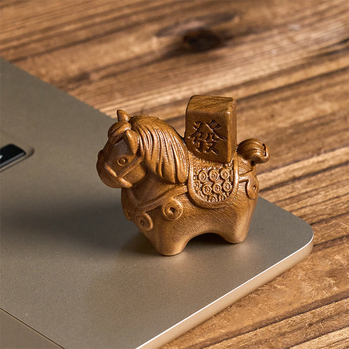 Buddha Stones Año del Caballo Hazte rico Sándalo verde Hoja pequeña Sándalo rojo Madera de tilo Animales Decoración positiva - image 2