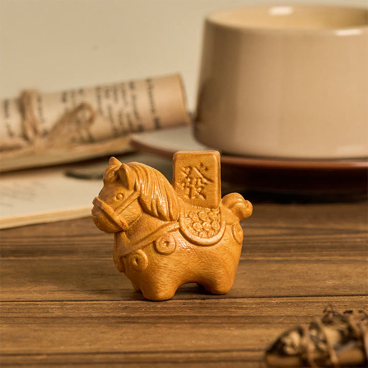 Buddha Stones Año del Caballo Hazte rico Sándalo verde Hoja pequeña Sándalo rojo Madera de tilo Animales Decoración positiva - image 9