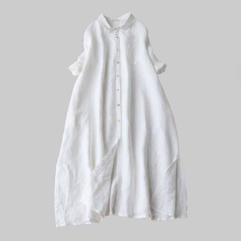 Vestido de mujer de manga tres cuartos hasta la rodilla con bolsillos, estampado Buddha Stones Fall Solid Buttons Down Lapel Design. - Blanco - US12, UK/AU16, EU44 (2XL) - image 4