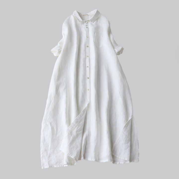Vestido de mujer de manga tres cuartos hasta la rodilla con bolsillos, estampado Buddha Stones Fall Solid Buttons Down Lapel Design. - Blanco - US12, UK/AU16, EU44 (2XL) - image 4