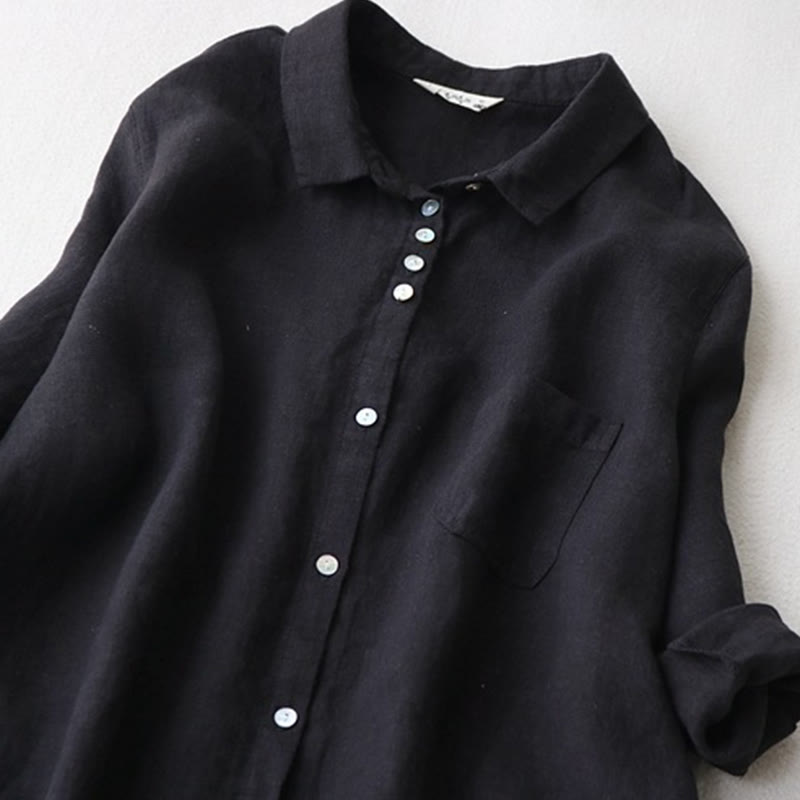 Vestido de mujer de manga tres cuartos hasta la rodilla con bolsillos, estampado Buddha Stones Fall Solid Buttons Down Lapel Design. - image 1