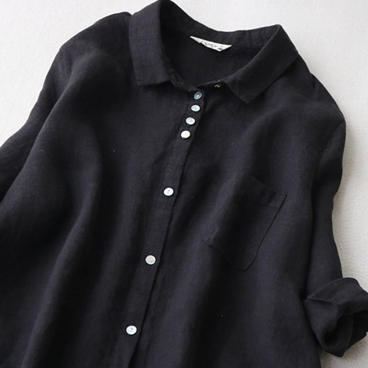 Vestido de mujer de manga tres cuartos hasta la rodilla con bolsillos, estampado Buddha Stones Fall Solid Buttons Down Lapel Design. - image 1