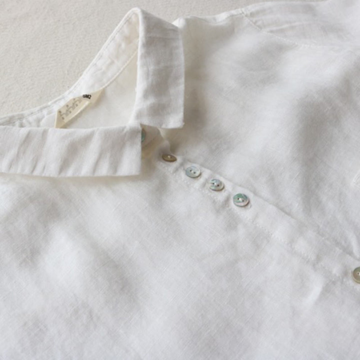 Vestido de mujer de manga tres cuartos hasta la rodilla con bolsillos, estampado Buddha Stones Fall Solid Buttons Down Lapel Design. - image 5