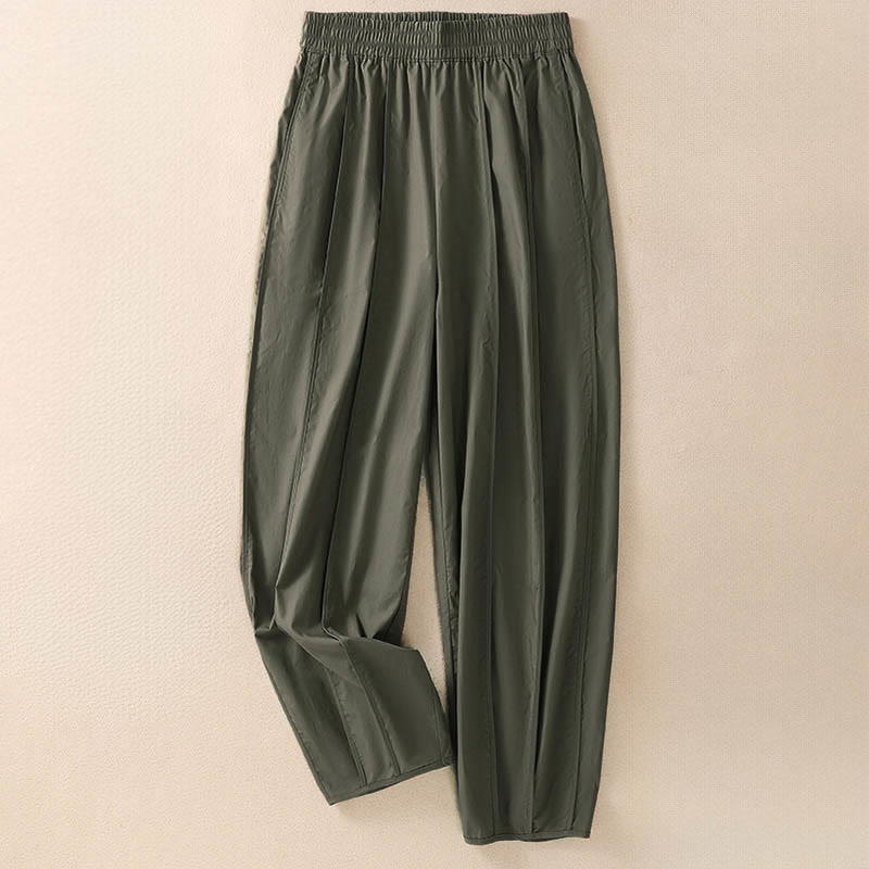 Buddha Stones Pantalones harén plisados de cintura alta para mujer, sencillos, de color puro y de verano, con bolsillos - image 2