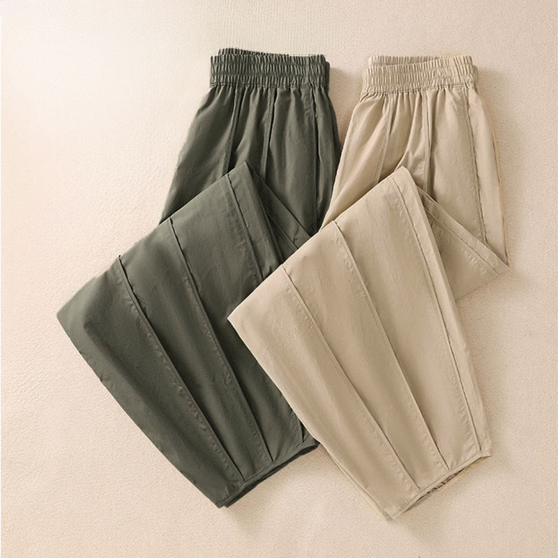 Buddha Stones Pantalones harén plisados de cintura alta para mujer, sencillos, de color puro y de verano, con bolsillos - image 22