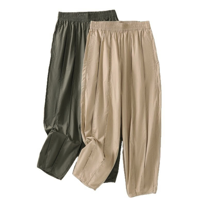 Buddha Stones Pantalones harén plisados de cintura alta para mujer, sencillos, de color puro y de verano, con bolsillos - image 24