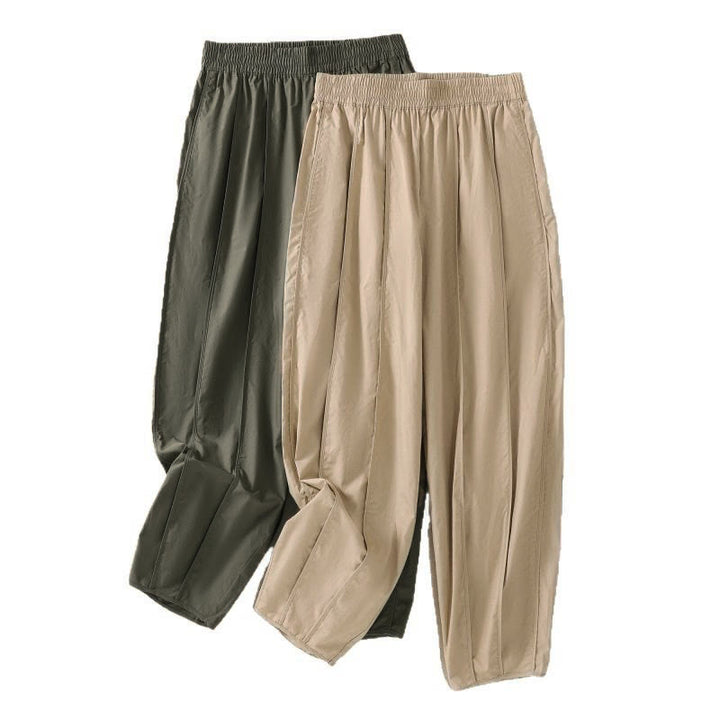 Buddha Stones Pantalones harén plisados de cintura alta para mujer, sencillos, de color puro y de verano, con bolsillos - image 24