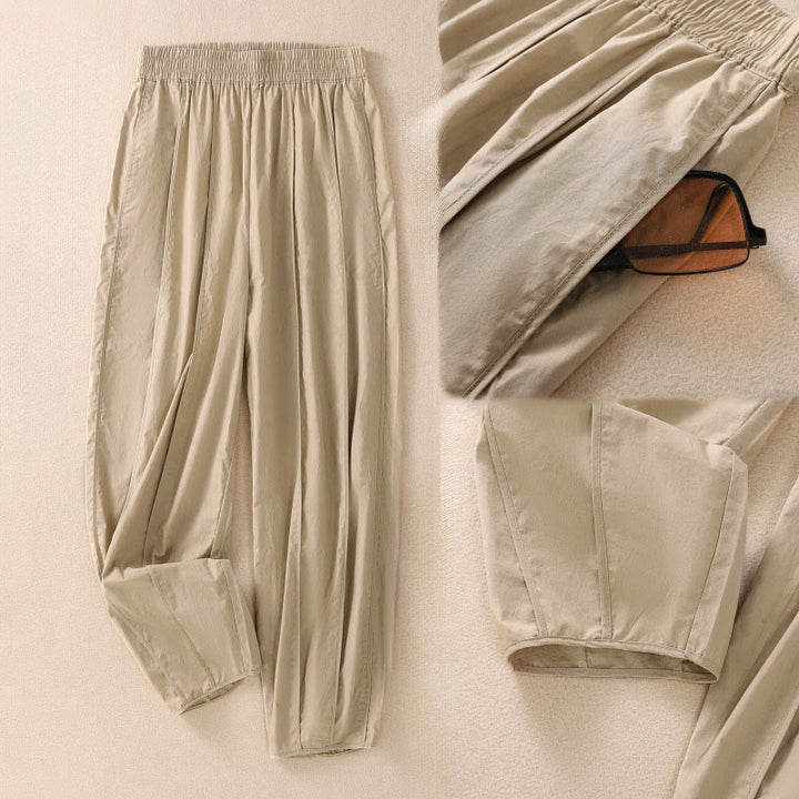 Buddha Stones Pantalones harén plisados de cintura alta para mujer, sencillos, de color puro y de verano, con bolsillos - image 21