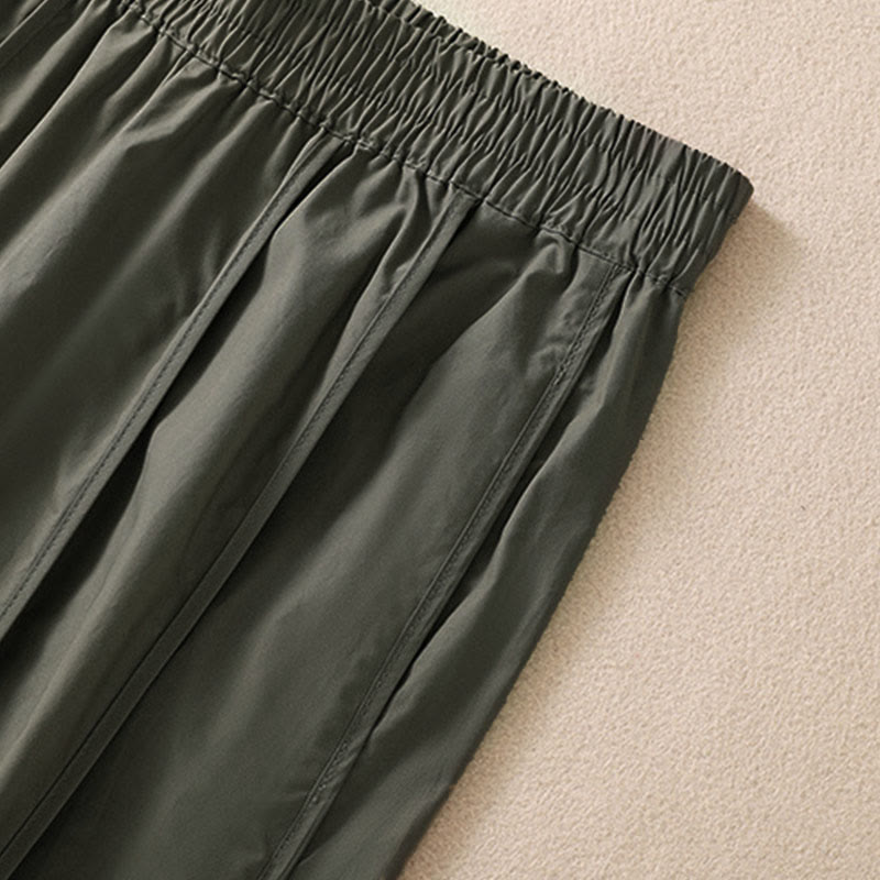 Buddha Stones Pantalones harén plisados de cintura alta para mujer, sencillos, de color puro y de verano, con bolsillos - image 6