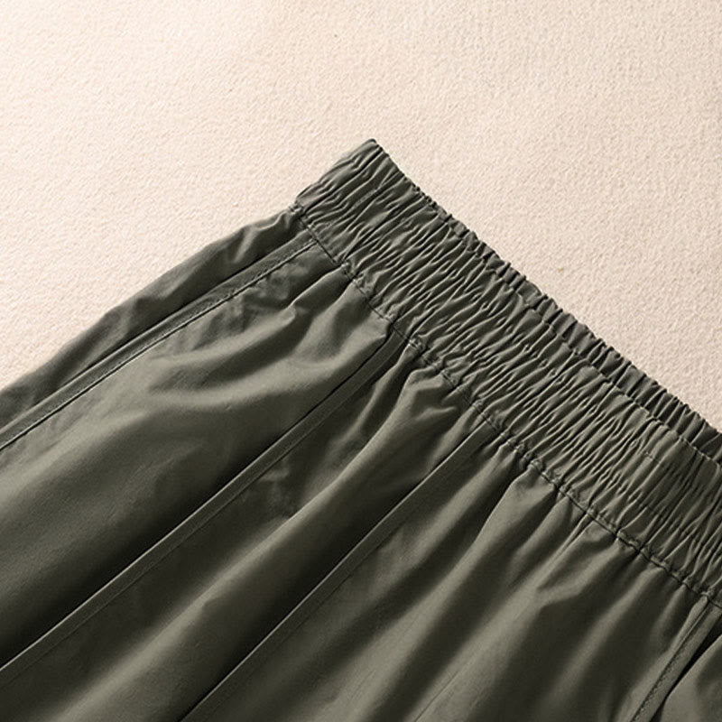 Buddha Stones Pantalones harén plisados de cintura alta para mujer, sencillos, de color puro y de verano, con bolsillos - image 5