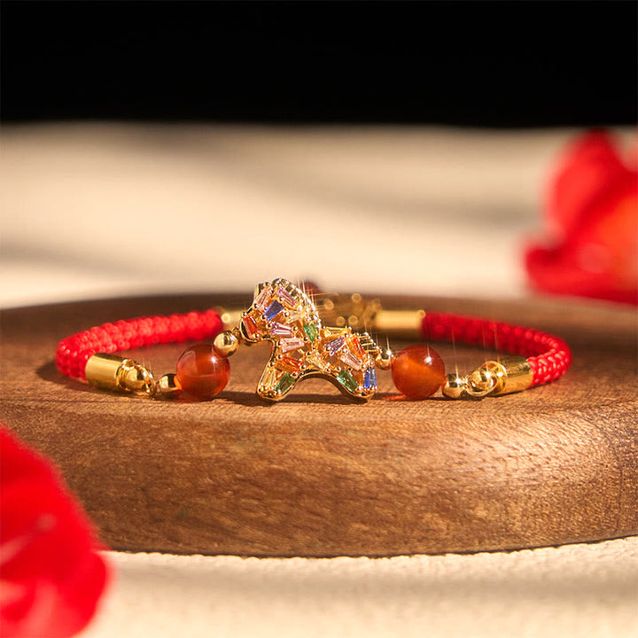 Pulsera de equilibrio de ágata roja y cobre del Año del Caballo con Buddha Stones - Caballo de ágata roja de cobre (circunferencia de la muñeca: 16-19 cm) - image 0
