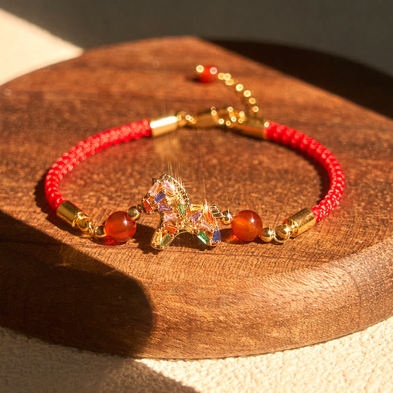 Pulsera de equilibrio de ágata roja y cobre del Año del Caballo con Buddha Stones - image 1