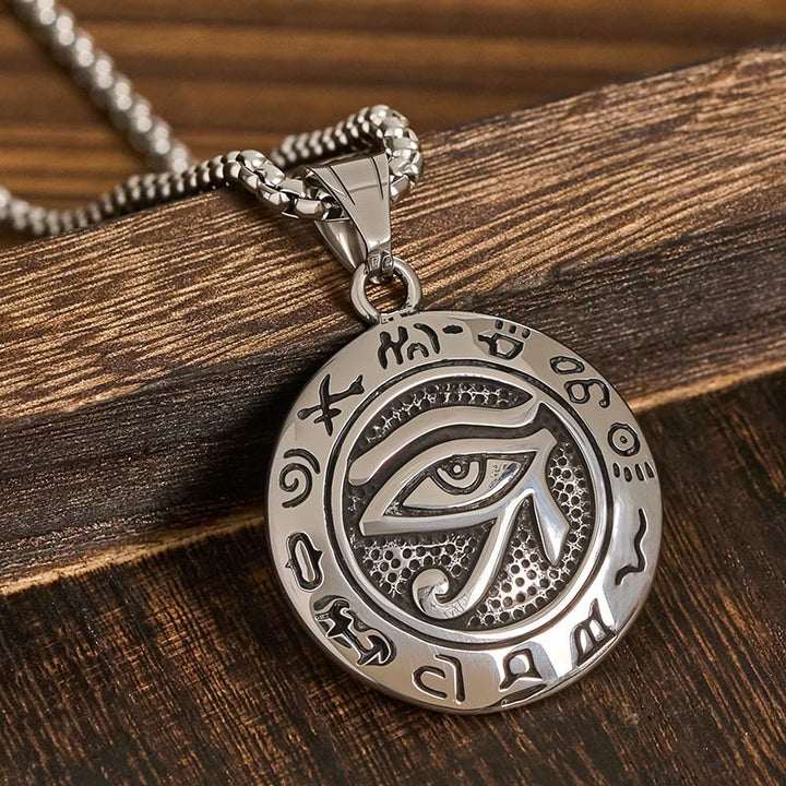 Collar con colgante de equilibrio de ojo malvado de acero de titanio y Buddha Stones - Ojo malvado de acero y titanio plateado - image 0