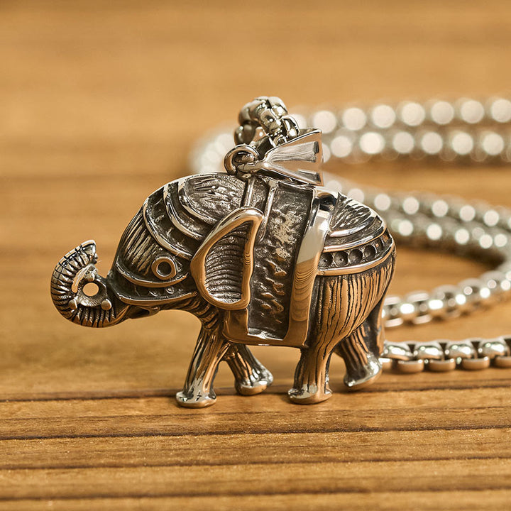 Collar con colgante de elefante de acero de titanio y Buddha Stones - image 3