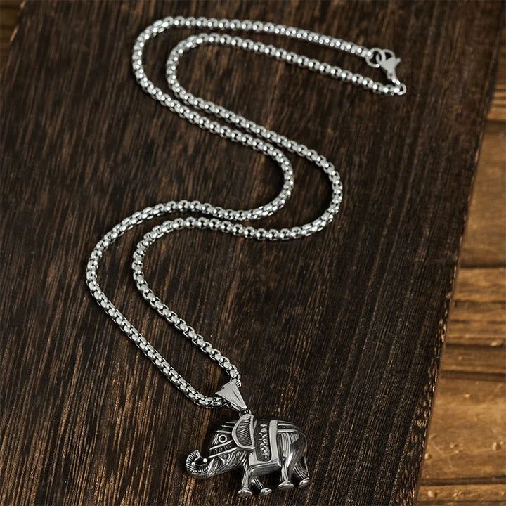 Collar con colgante de elefante de acero de titanio y Buddha Stones - image 4