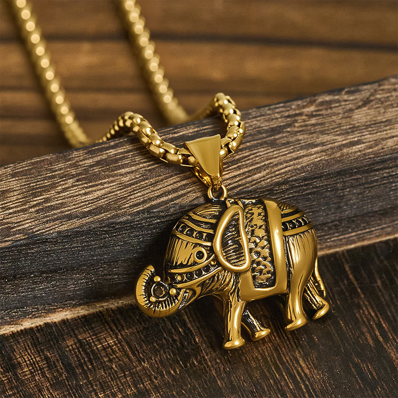 Collar con colgante de elefante de acero de titanio y Buddha Stones - image 8
