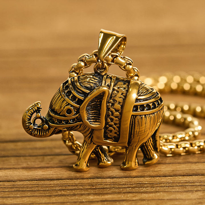 Collar con colgante de elefante de acero de titanio y Buddha Stones - image 10