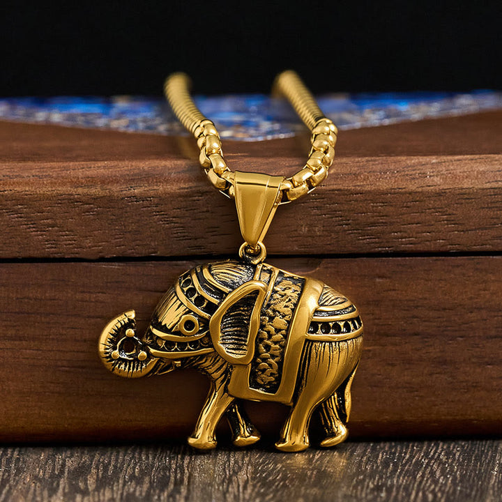 Collar con colgante de elefante de acero de titanio y Buddha Stones - image 9