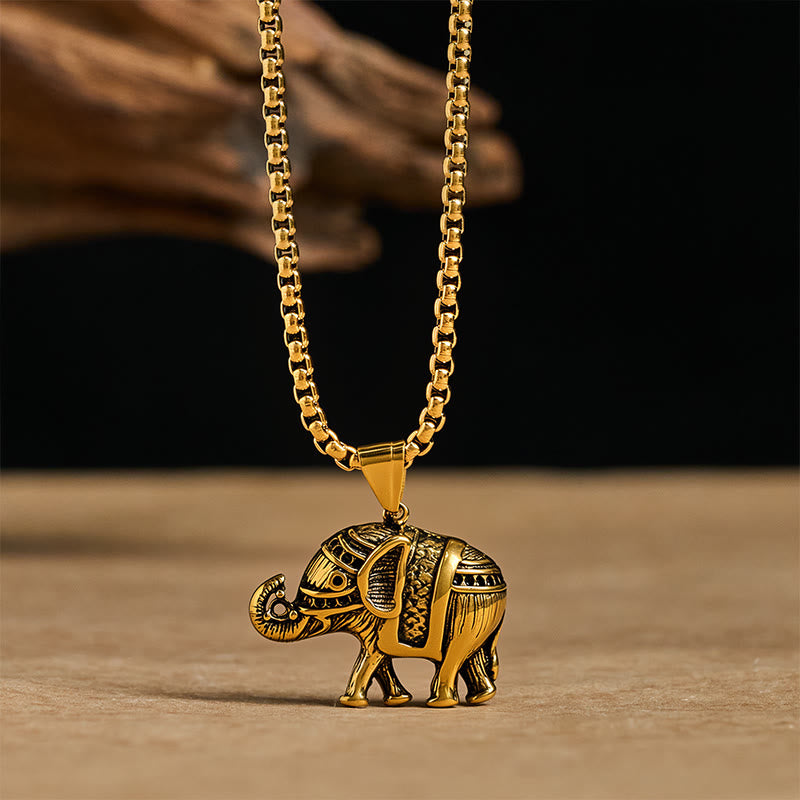 Collar con colgante de elefante de acero de titanio y Buddha Stones - Elefante de acero de titanio dorado - image 7