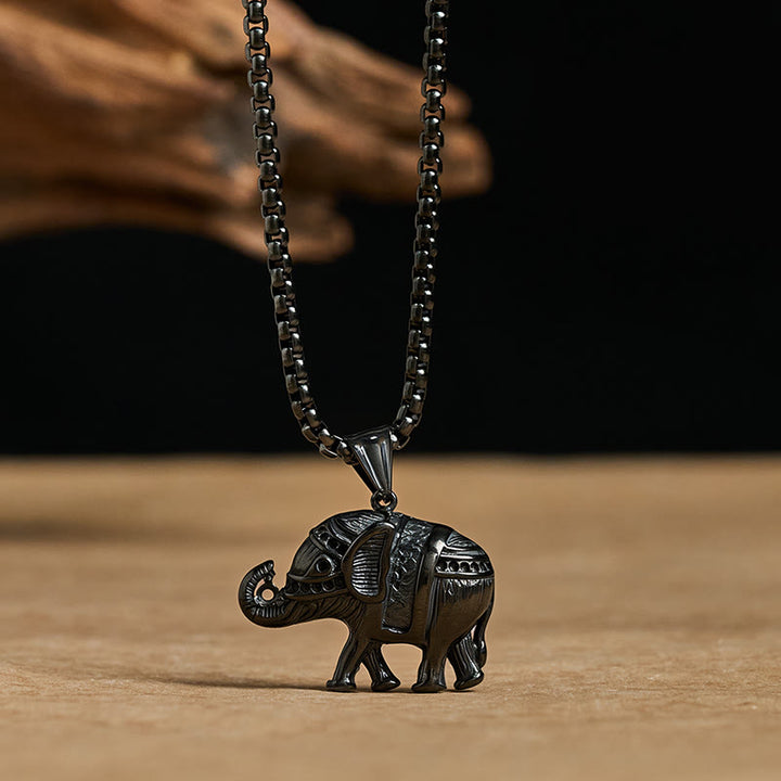 Collar con colgante de elefante de acero de titanio y Buddha Stones - Elefante de acero de titanio negro - image 12