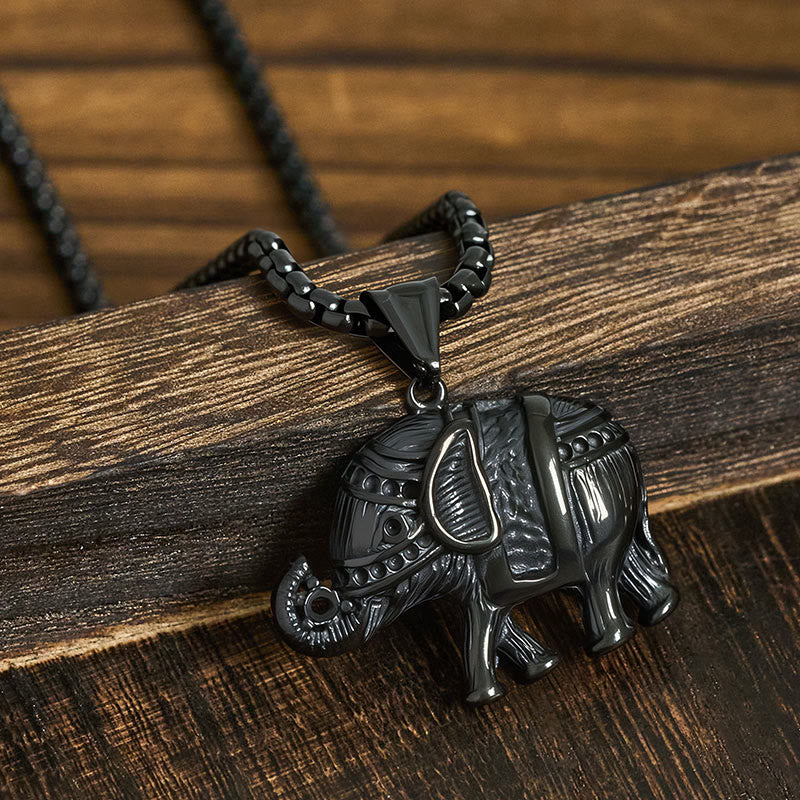 Collar con colgante de elefante de acero de titanio y Buddha Stones - image 13