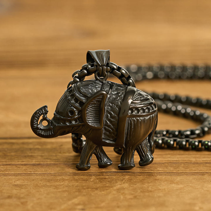 Collar con colgante de elefante de acero de titanio y Buddha Stones - image 15