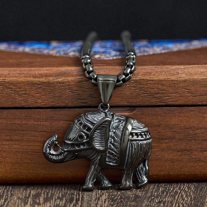 Collar con colgante de elefante de acero de titanio y Buddha Stones - image 14
