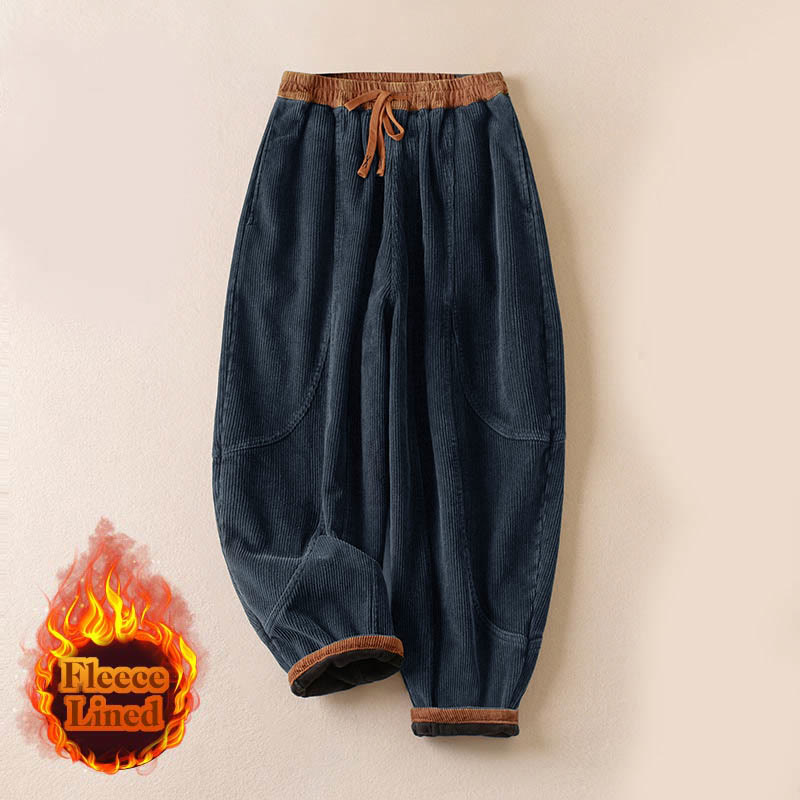 Pantalones Buddha Stones de pana de algodón con contraste de colores y forro polar térmico para mujer con bolsillos - image 23