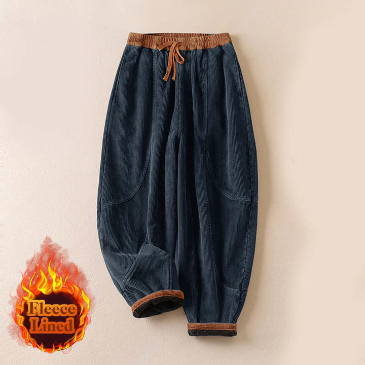 Pantalones Buddha Stones de pana de algodón con contraste de colores y forro polar térmico para mujer con bolsillos - image 23
