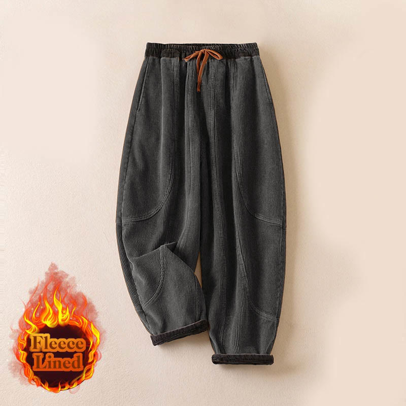 Pantalones Buddha Stones de pana de algodón con contraste de colores y forro polar térmico para mujer con bolsillos - image 26