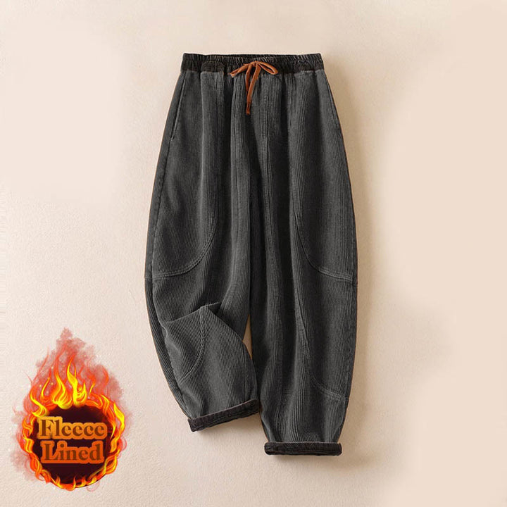 Pantalones Buddha Stones de pana de algodón con contraste de colores y forro polar térmico para mujer con bolsillos - image 26