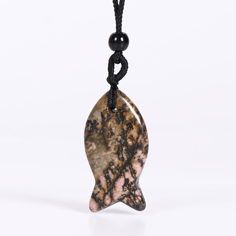 Colgante de collar con Buddha Stones , pez koi, cristal rosa, ágata india, amatista, topacio, jaspe rojo y calidez. - Rodonita - image 26