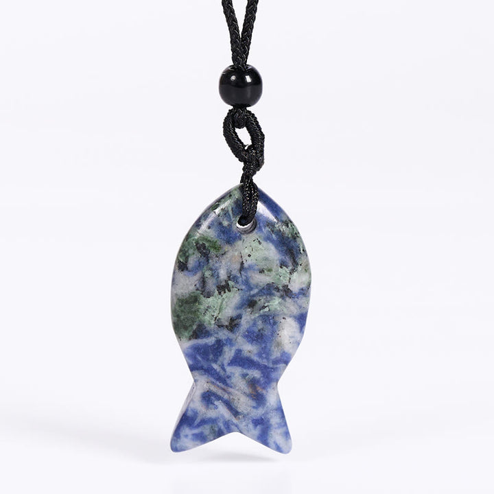 Colgante de collar con Buddha Stones , pez koi, cristal rosa, ágata india, amatista, topacio, jaspe rojo y calidez. - Jaspe de manchas azules - image 39