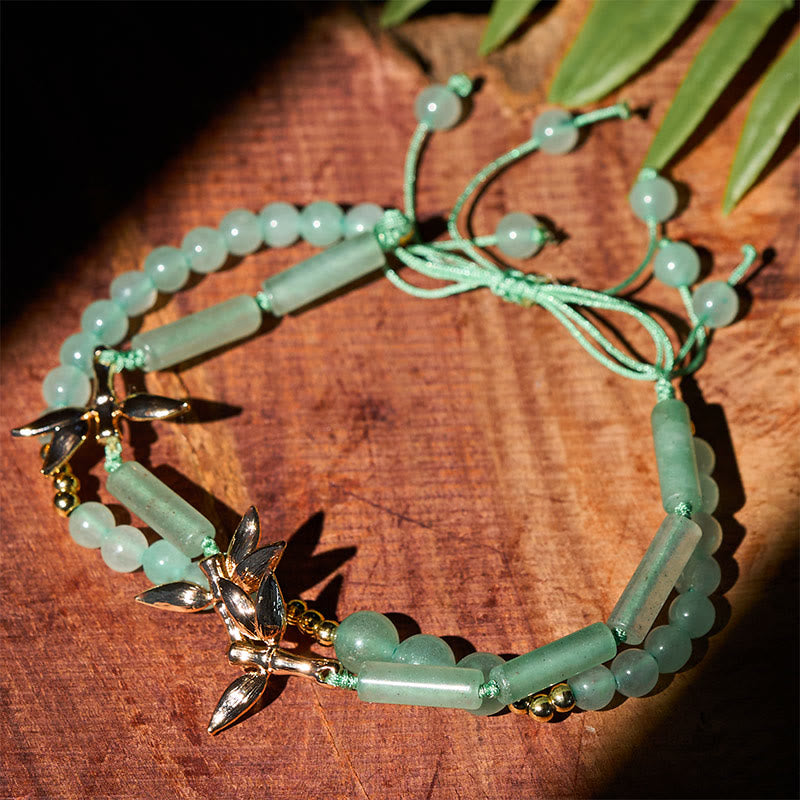 Pulsera de equilibrio de fuerza con aventurina verde de doble capa con diseño de bambú y Buddha Stones - image 1