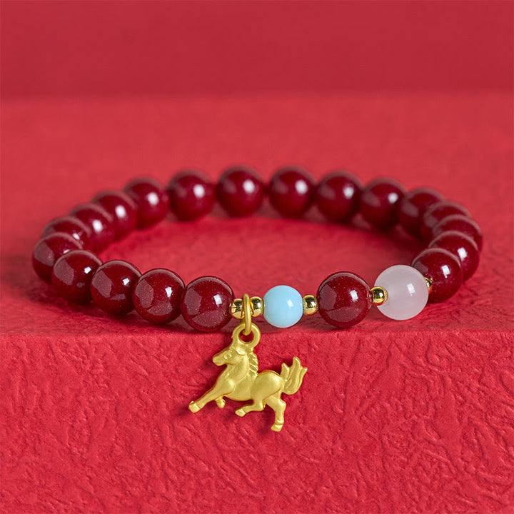 Pulsera con bendición de cinabrio y dije de caballo corriendo del Año del Caballo con Buddha Stones - image 3