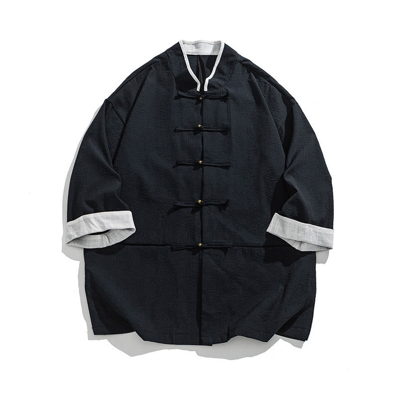 Buddha Stones Camisa de manga tres cuartos para hombre, color liso, con botones y bolsillos, para primavera - Azul medianoche - US/UK/AU46, EU56 (5XL) - image 1