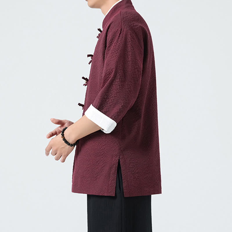 Buddha Stones Camisa de manga tres cuartos para hombre, color liso, con botones y bolsillos, para primavera - image 14