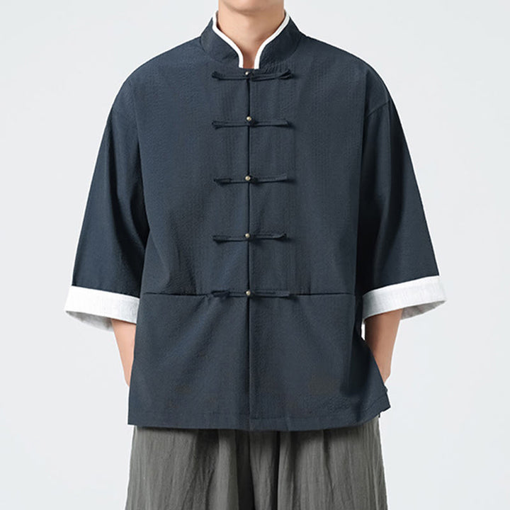 Buddha Stones Camisa de manga tres cuartos para hombre, color liso, con botones y bolsillos, para primavera - image 4