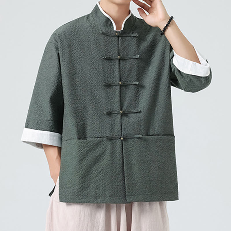 Buddha Stones Camisa de manga tres cuartos para hombre, color liso, con botones y bolsillos, para primavera - image 25