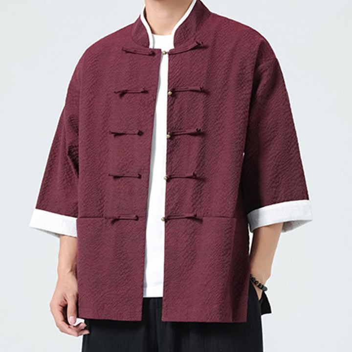 Buddha Stones Camisa de manga tres cuartos para hombre, color liso, con botones y bolsillos, para primavera - image 18