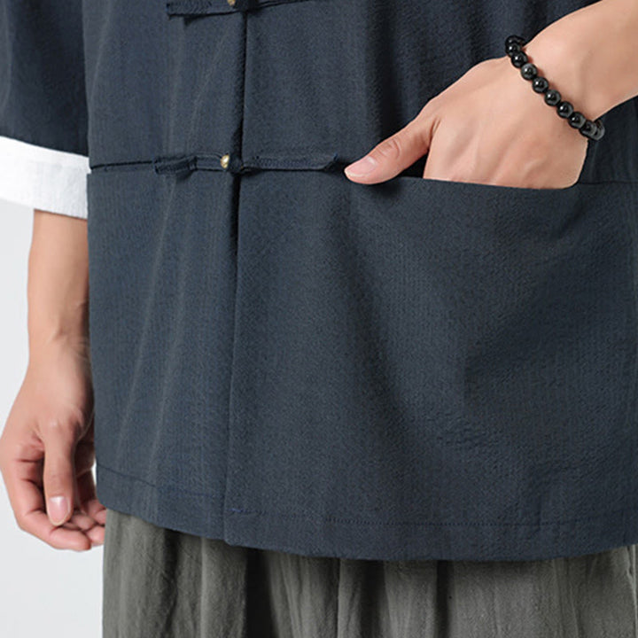 Buddha Stones Camisa de manga tres cuartos para hombre, color liso, con botones y bolsillos, para primavera - image 10