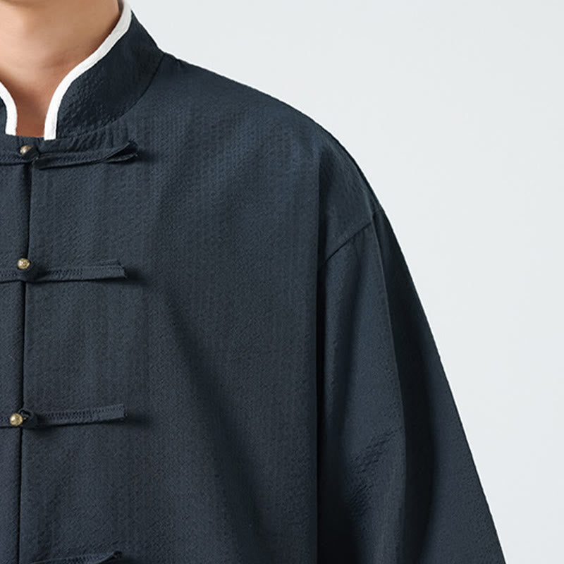 Buddha Stones Camisa de manga tres cuartos para hombre, color liso, con botones y bolsillos, para primavera - image 11