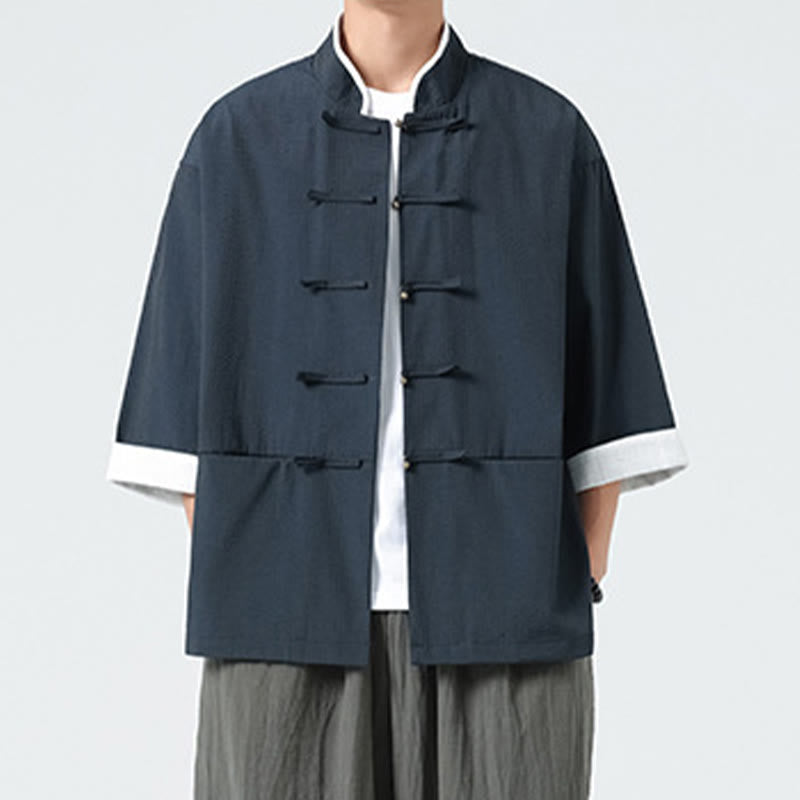 Buddha Stones Camisa de manga tres cuartos para hombre, color liso, con botones y bolsillos, para primavera - image 6