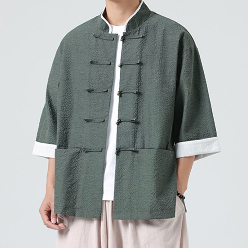 Buddha Stones Camisa de manga tres cuartos para hombre, color liso, con botones y bolsillos, para primavera - image 28