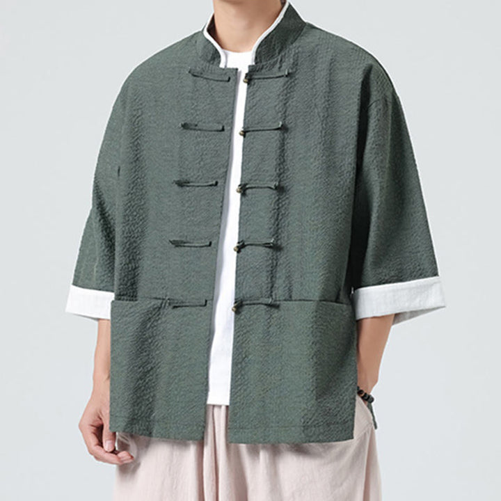 Buddha Stones Camisa de manga tres cuartos para hombre, color liso, con botones y bolsillos, para primavera - image 28