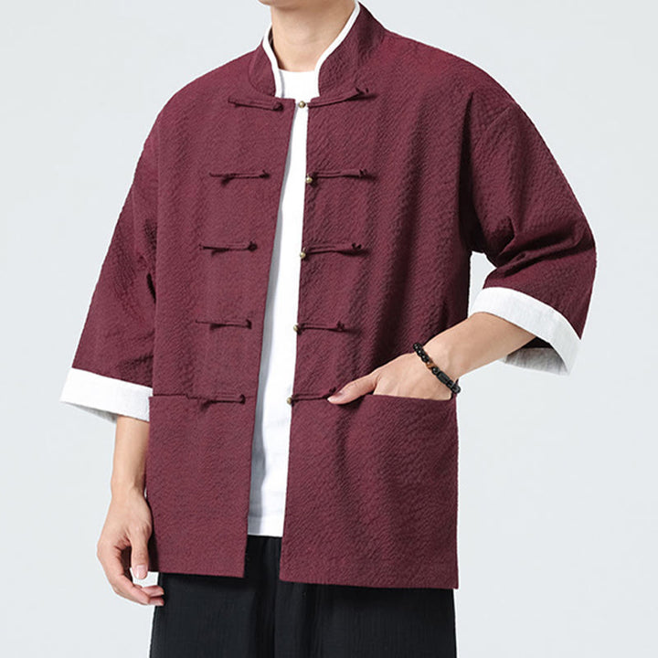 Buddha Stones Camisa de manga tres cuartos para hombre, color liso, con botones y bolsillos, para primavera - image 19